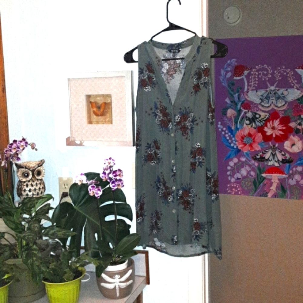 bohemian floral print sleeveless top womens M lightweight